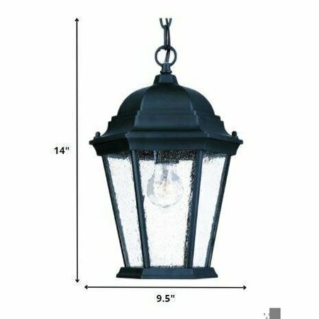 Homeroots 14 x 9.5 x 9.5 in. Richmond 1-Light Matte Black Hanging Light with Seeded Glass 399190